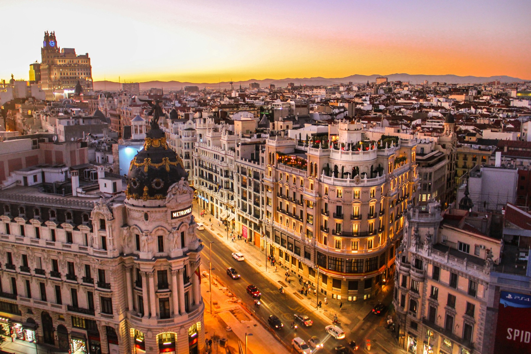 Madrid at sunset for private helicopter and jet travel